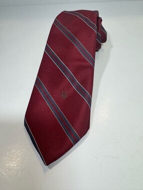 Vintage Christian Dior Men's Burgundy Striped Silk Tie